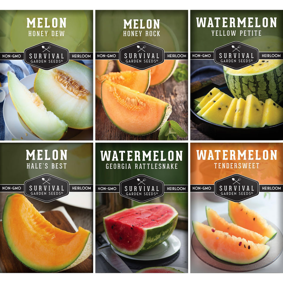 Survival Garden Seeds Honey Rock cantaloupe seed pack front view for easy planting