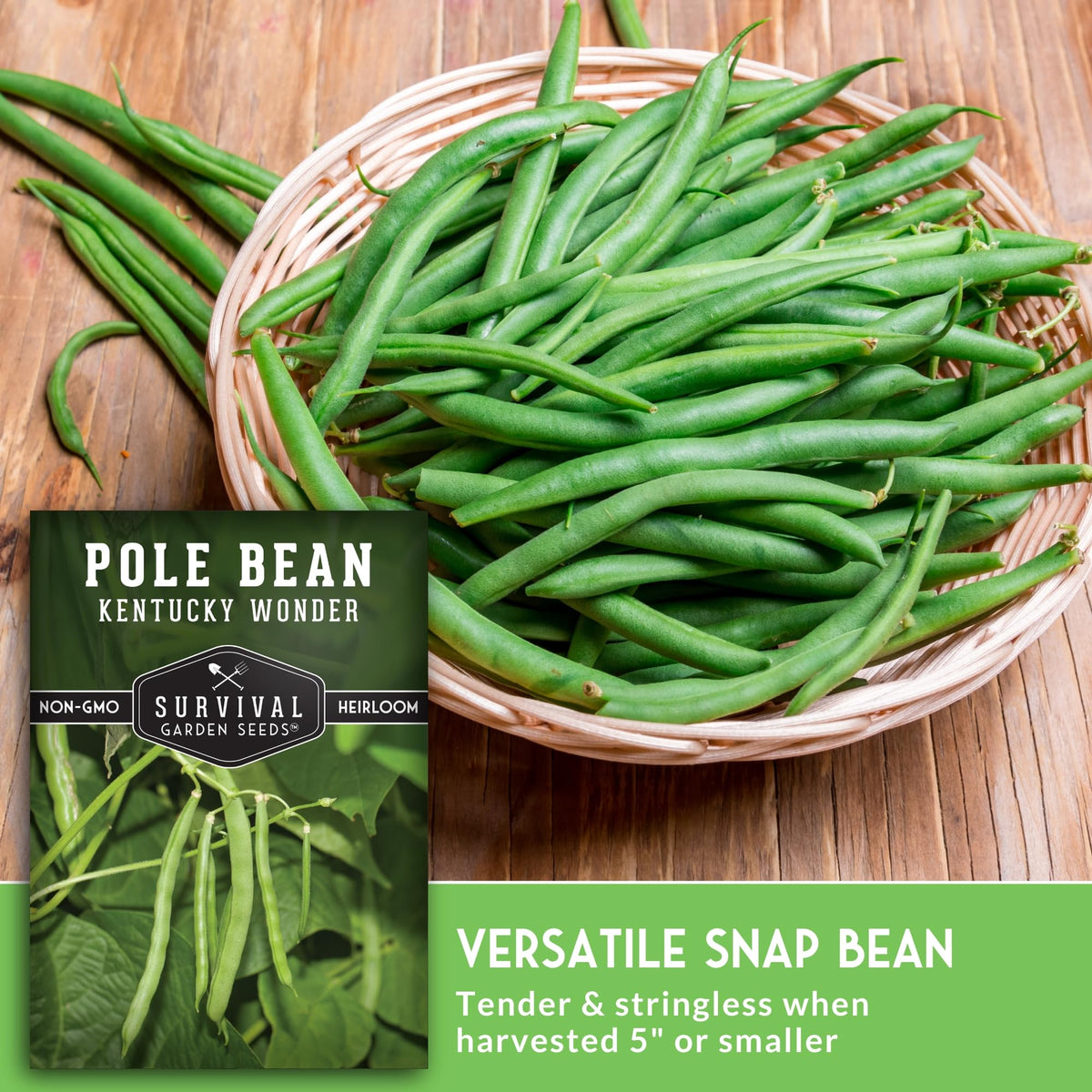 SURVIVAL GARDEN SEEDS Kentucky Wonder vines spread across a sunny fence.