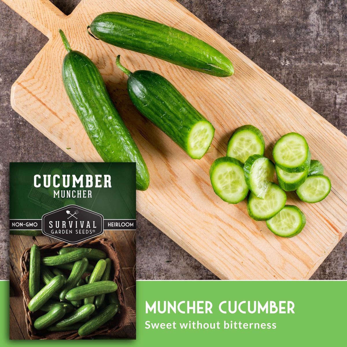 SURVIVAL GARDEN SEEDS Muncher cucumber seeds for slicing cucumbers with vibrant flavor