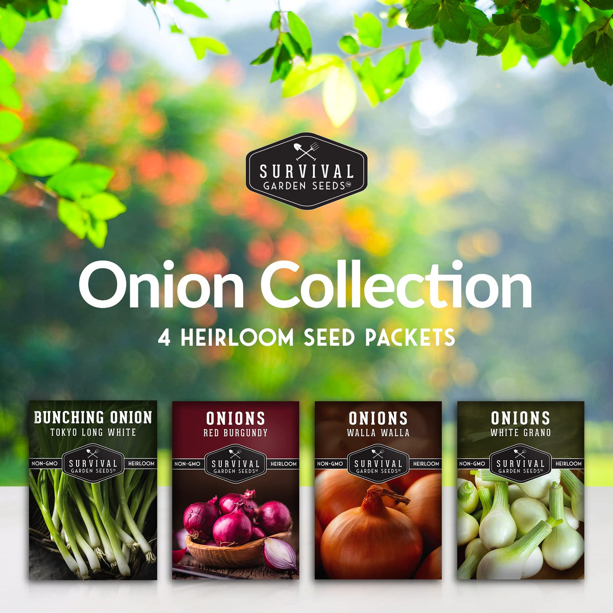SURVIVAL GARDEN SEEDS red-burgundy onion packet showing bulbing variety for flavorful harvest.