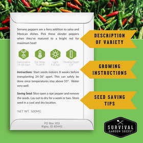 SURVIVAL GARDEN SEEDS serrano pepper seed image, crisp fruit great for hot sauces and salsas