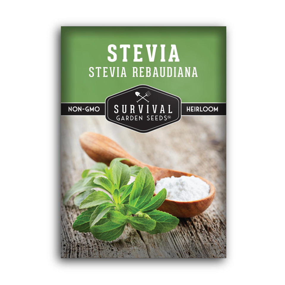 SURVIVAL GARDEN SEEDS stevia seeds pack appears ready for kitchen garden planning