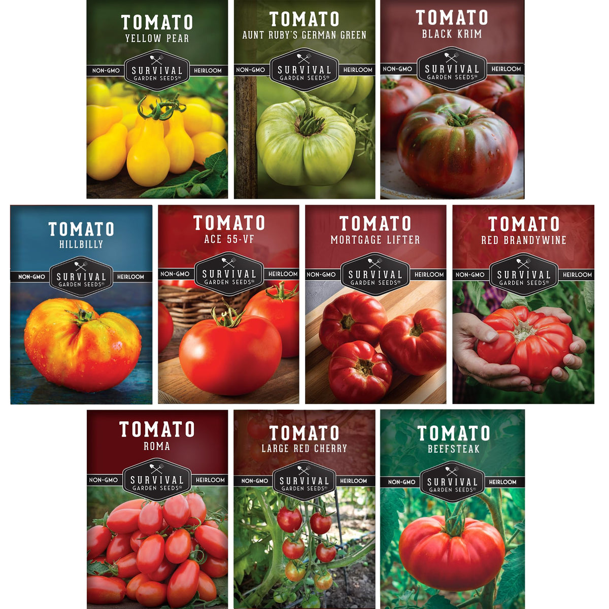 SURVIVAL GARDEN SEEDS Ace 55 tomato—glossy red fruit ideal for slicing and fresh salads.