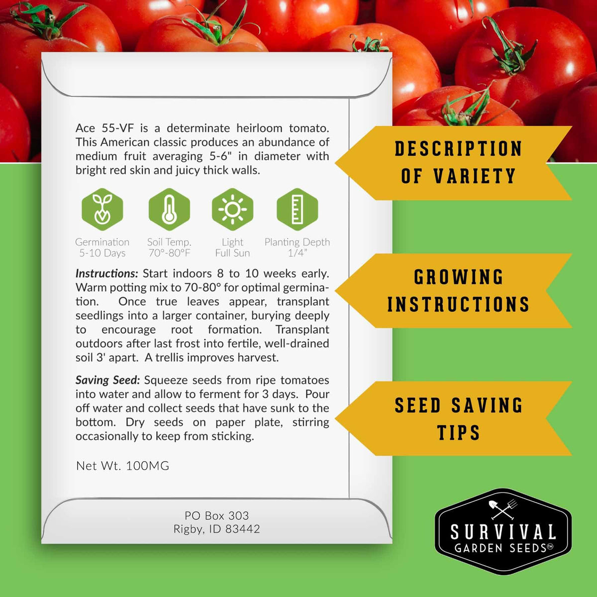 SURVIVAL GARDEN SEEDS Aunt Rubys Green tomato—heirloom green fruit, great for slicing.