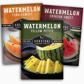 SURVIVAL GARDEN SEEDS Crimson Sweet tri-color watermelon seed packet for easy home garden planting.