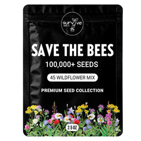 Survive Seed Co. 100k wildflower seeds packet promotes pollinator-friendly gardens.