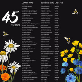 Survive Seed Co. nectar-rich wildflowers support biodiversity with varied heights and bloom times.