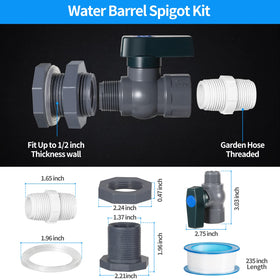Suswillhit bulkhead fitting assembly detail for watertight rain barrel installation.