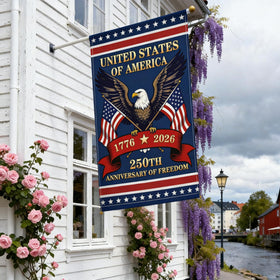 Suswoos 1776-2026 burlap garden flag featuring eagle motif