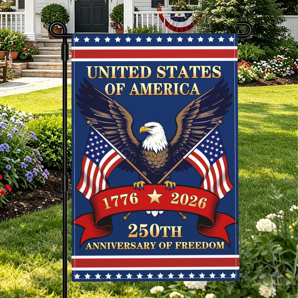 Suswoos 250th anniversary flag design on burlap for outdoor decor