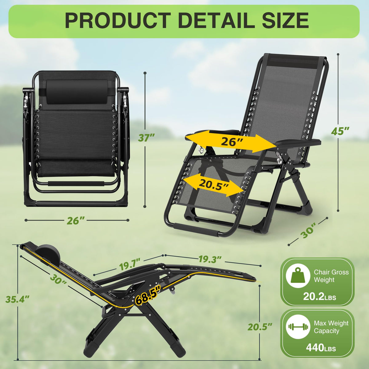 Suteck Zero Gravity Chair adjustable headrest for personalized comfort