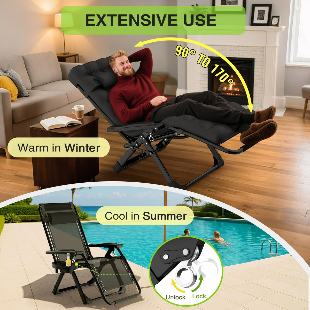 Suteck Zero Gravity Chair folded compact for easy transport.
