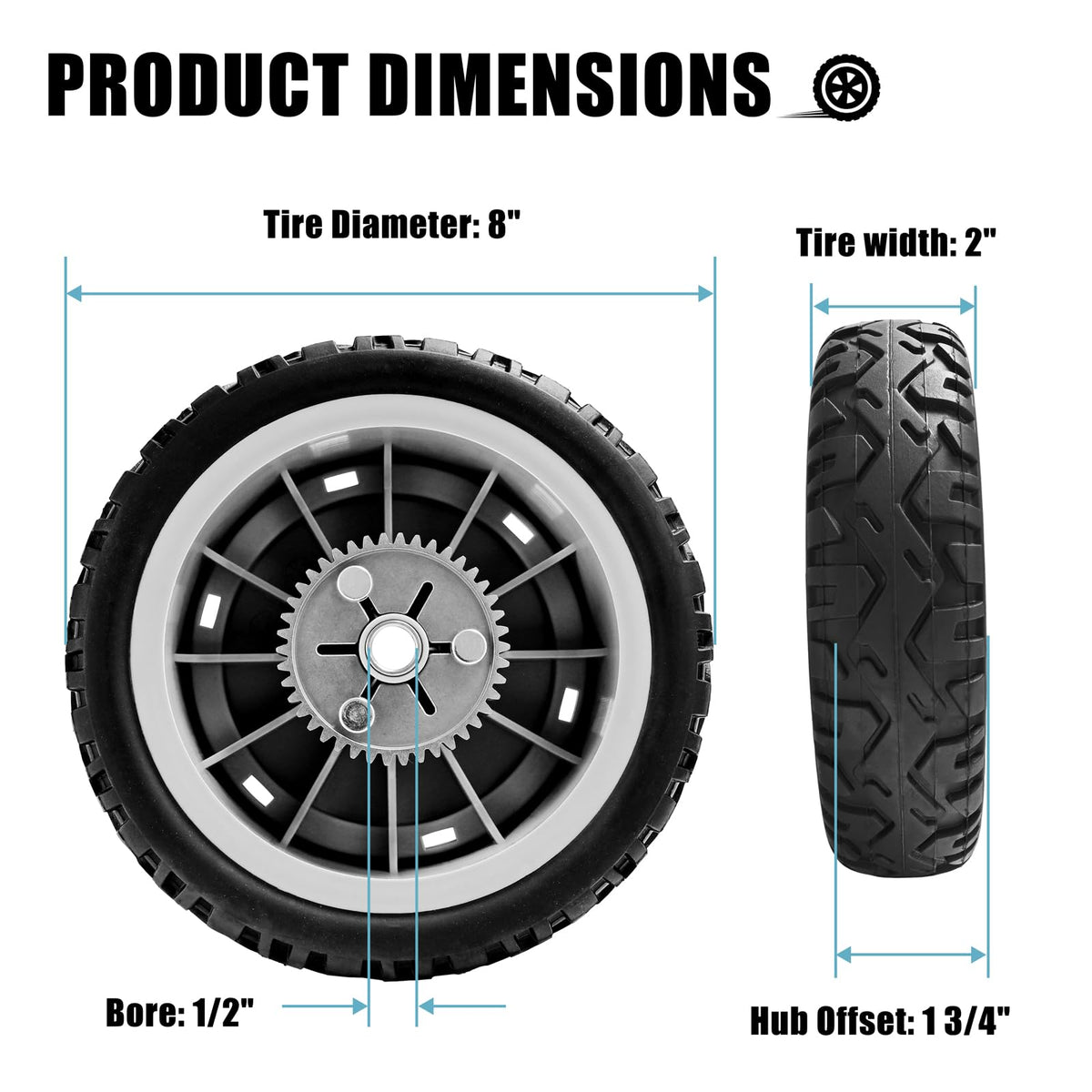 Sutmorly 8-inch rear wheel provides traction on Toro Super Recycler models