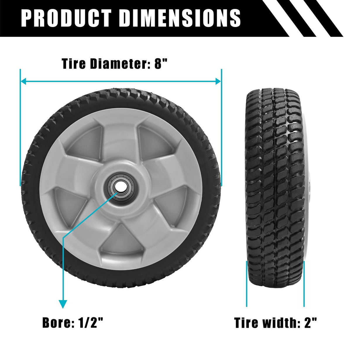 Sutmorly 8in front wheel for TimeMaster 30in compatibility improves grip