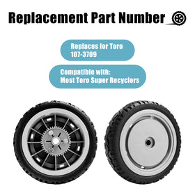 Sutmorly metal gear 8-inch rear wheel shown for Toro compatibility