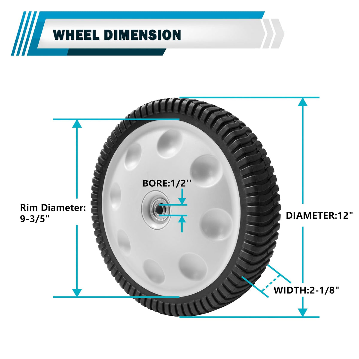 Sutmorly rear wheel rubber tread delivers enhanced traction on grass.