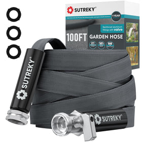 SUTREKY 100ft garden hose with built-in valve for leak-free water delivery