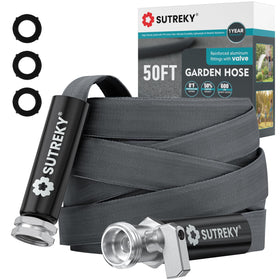 SUTREKY 50ft garden hose in use delivering steady water to garden beds