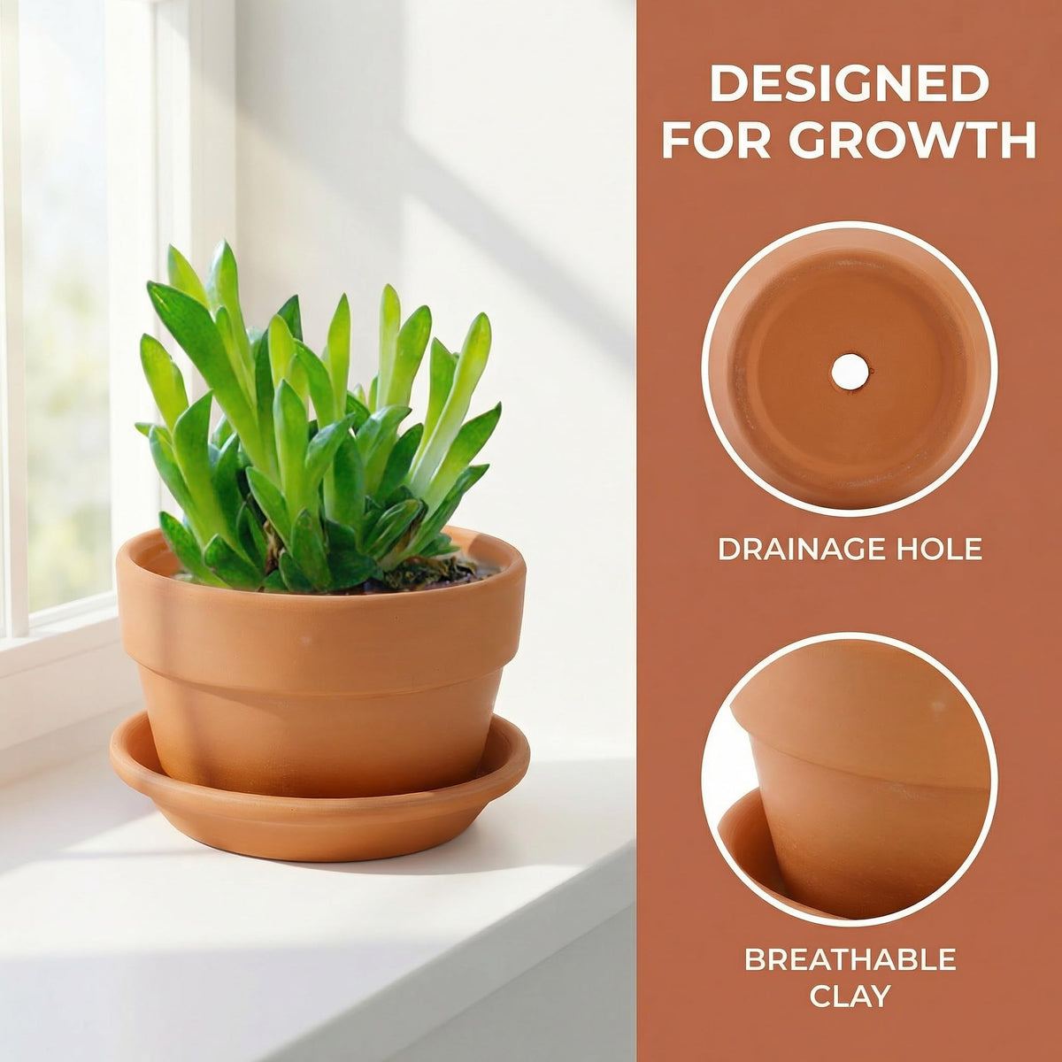 Suwimut 4-pack terracotta pots displayed together for windowsill decor
