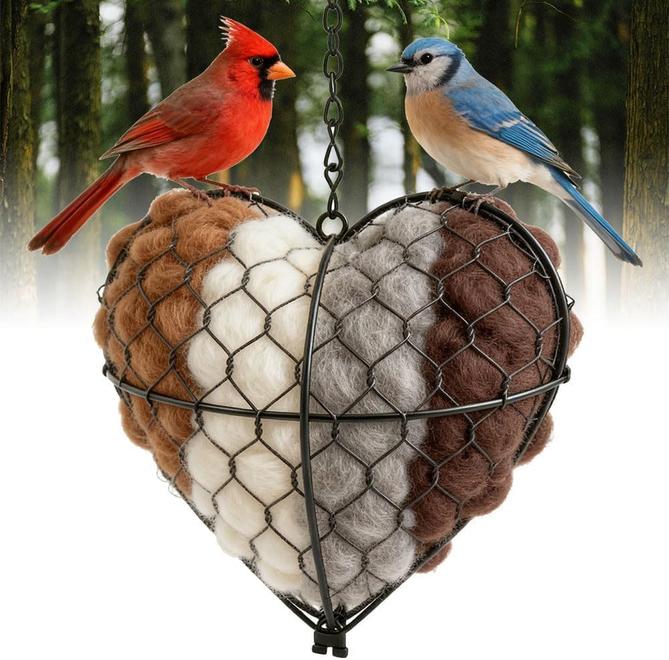 Suyaaa alpaca fiber bird nest heart ready to attract backyard birds.