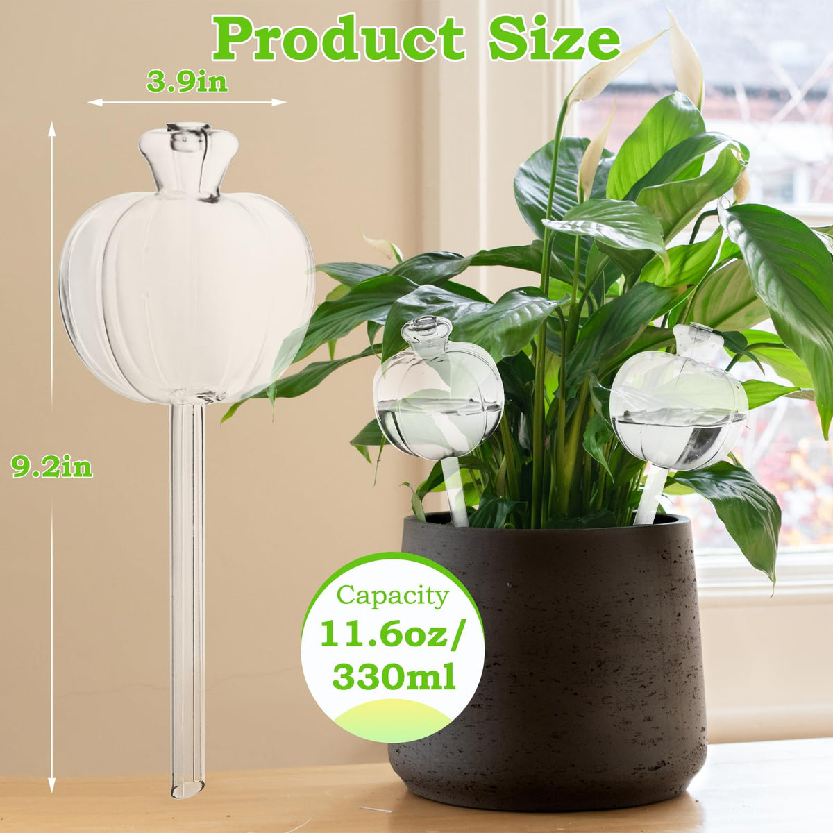 Suyeah Self-Watering Globes in soil provide steady moisture for outdoor planters.