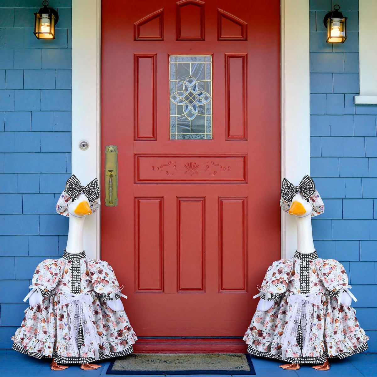 Suzile outdoor decor idea for porch geese and statues