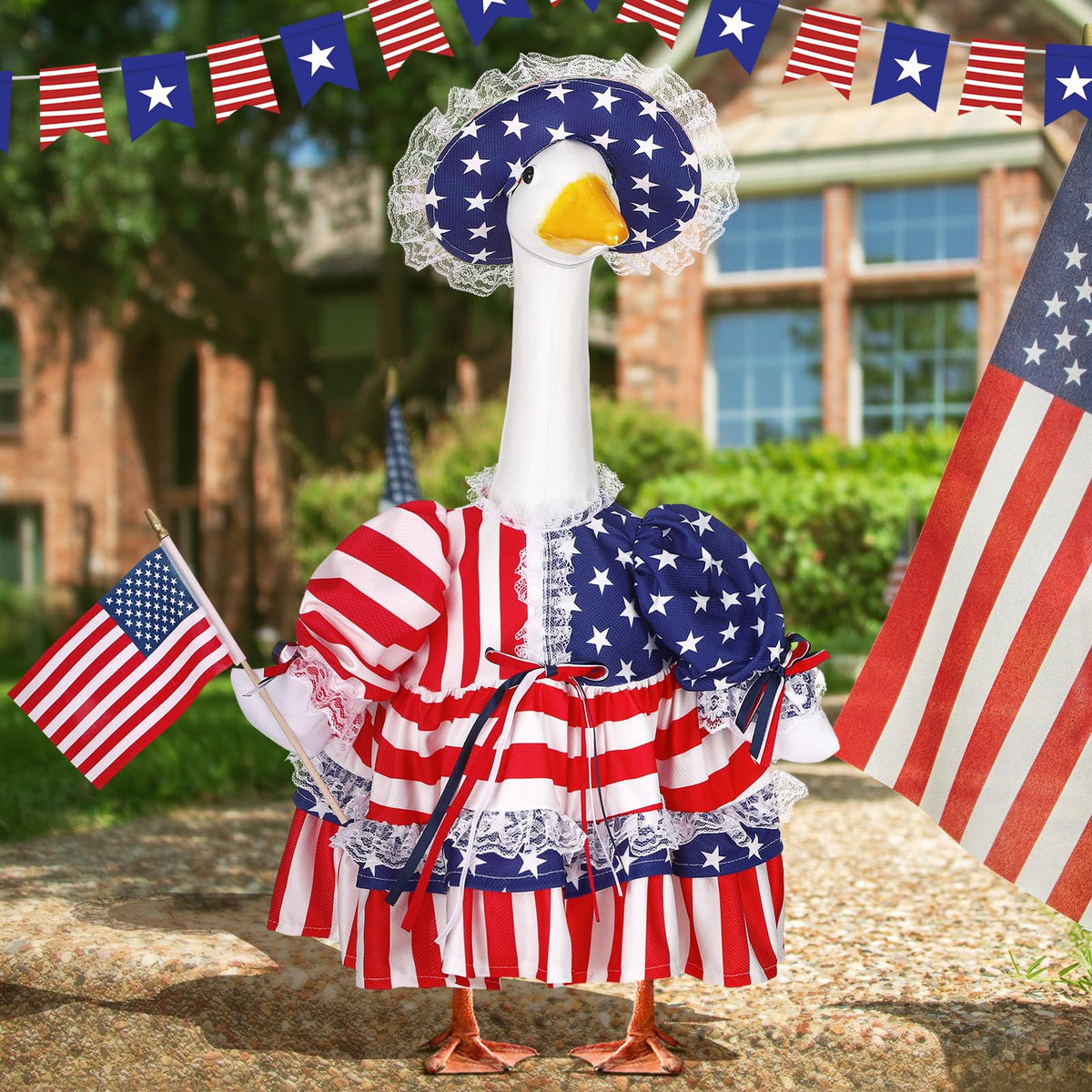 Suzile weather-resistant fabric keeps outdoor goose costume looking fresh