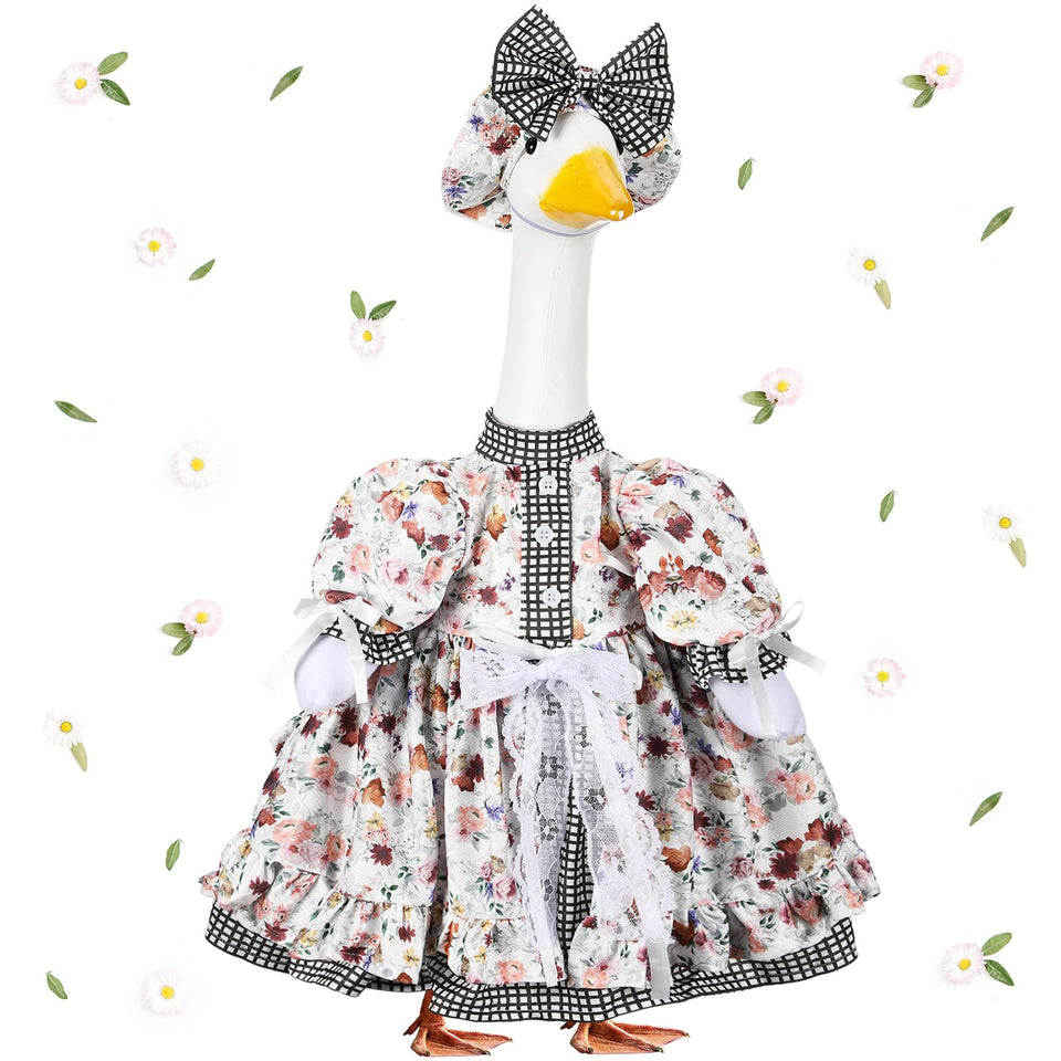 Suzile porch goose outfit set, dress and hat for coordinated outdoor display