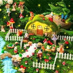 Suzile solar mushroom house lights up at dusk, creating warm garden ambience.