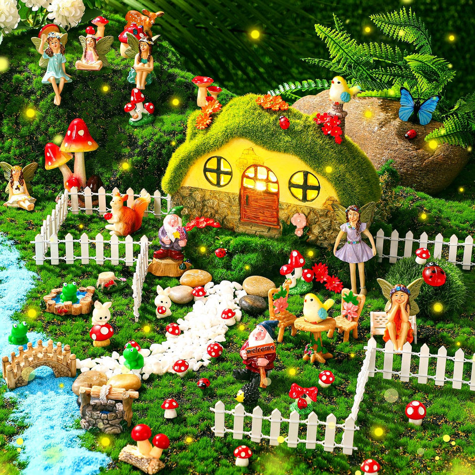Suzile solar mushroom house lights up at dusk, creating warm garden ambience.
