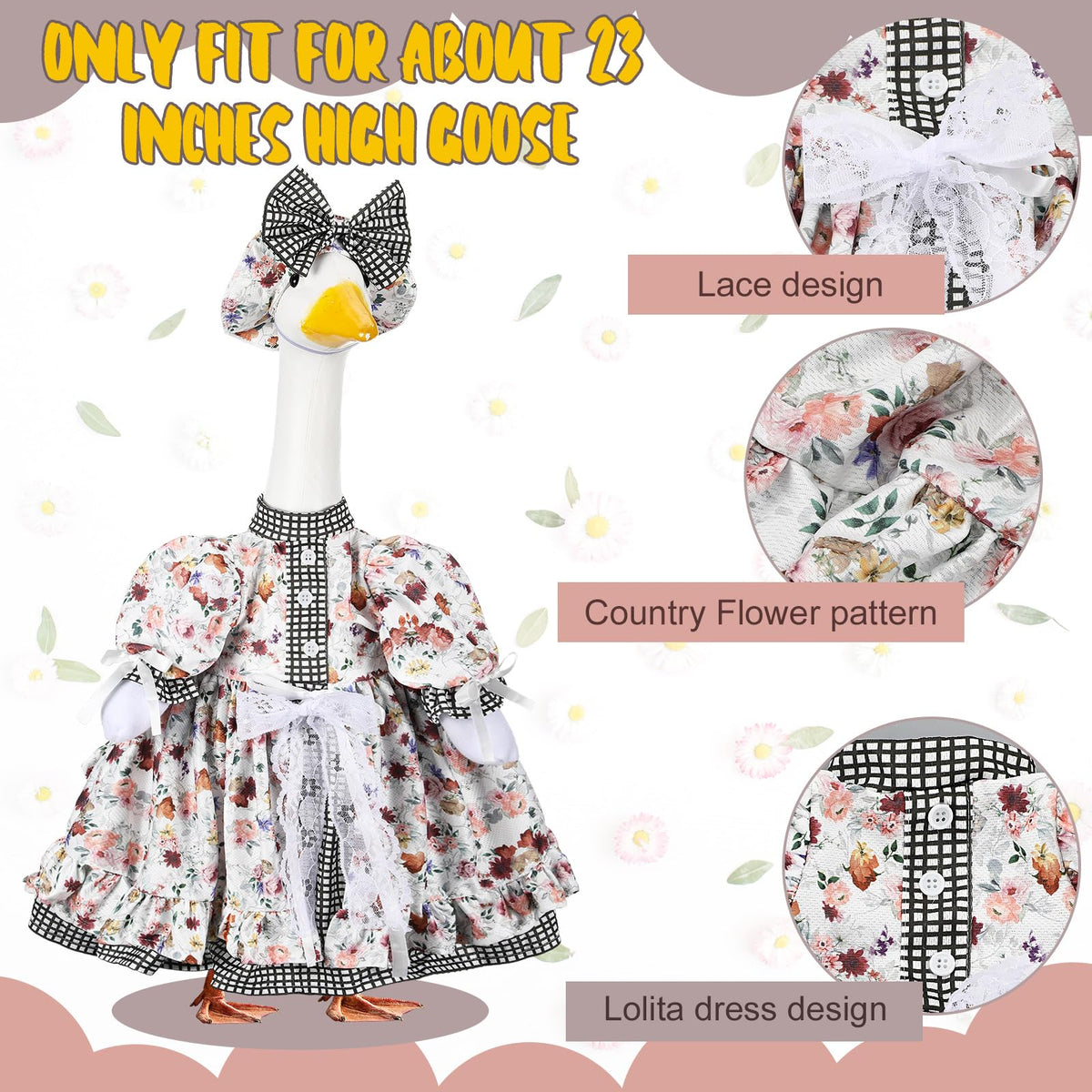 Suzile spring flower Lolita pattern on goose dress for festive yard flair