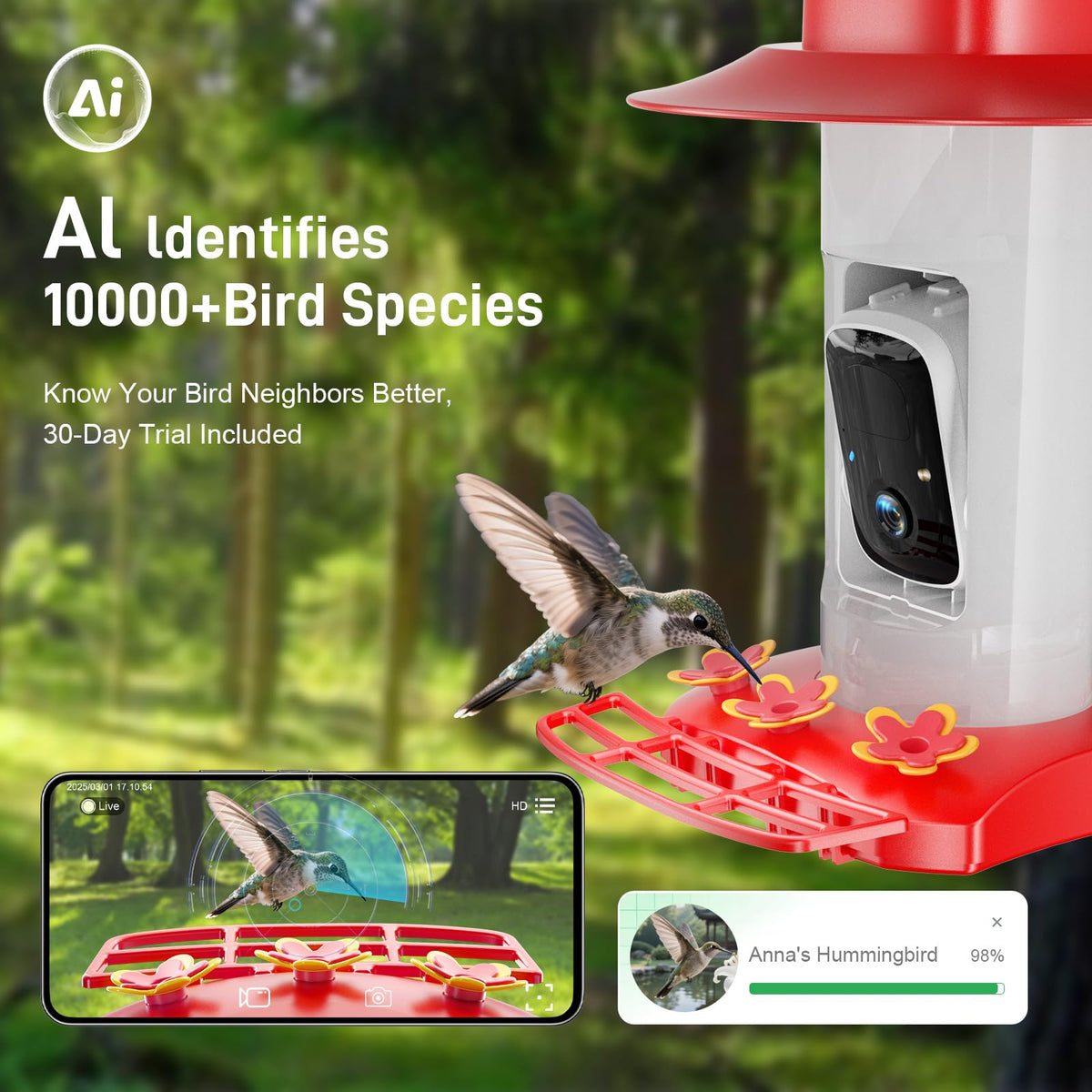 SV3C hummingbird feeder camera back view highlights convenient setup and easy video access.