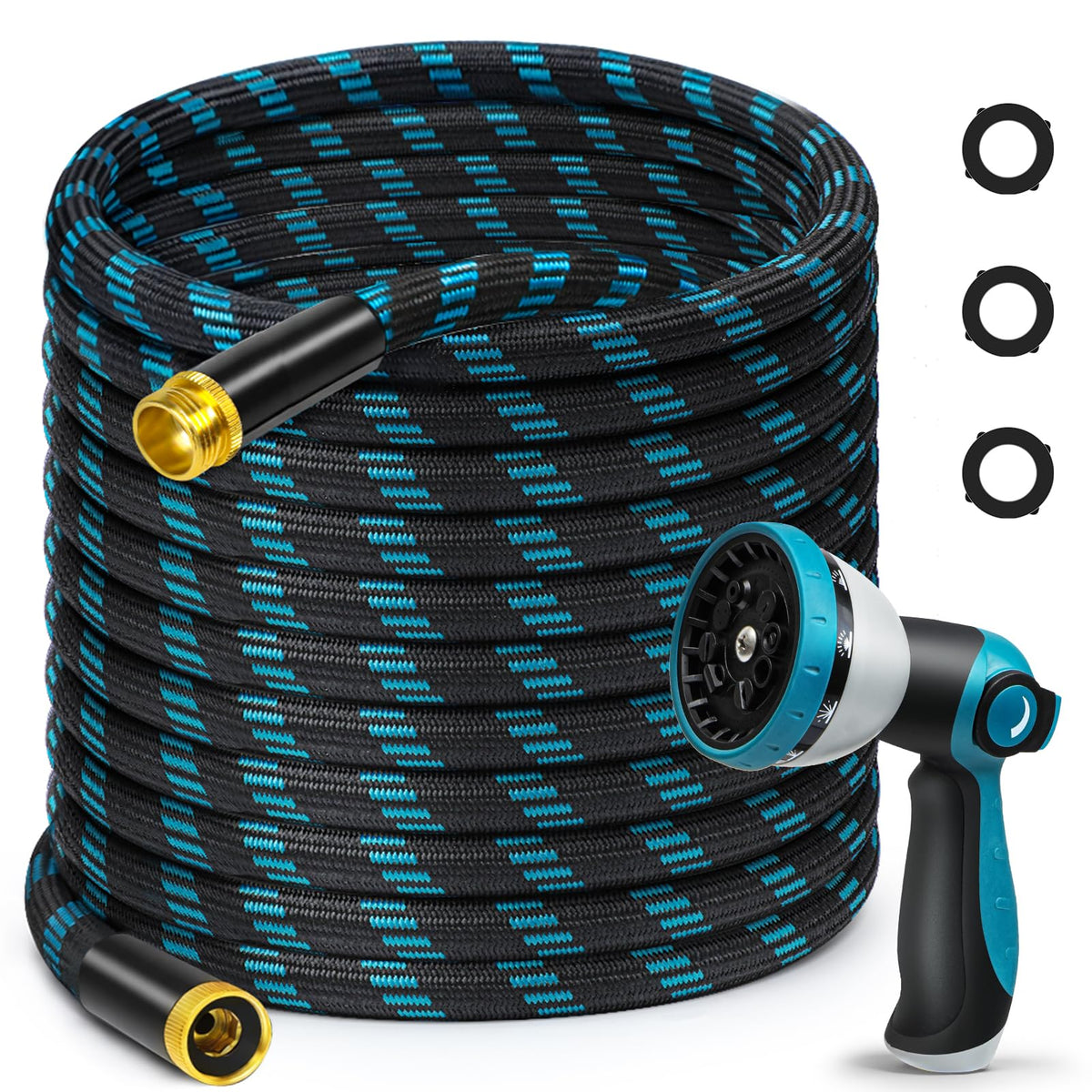 Svansea 100ft garden hose with spray nozzle for versatile watering control.