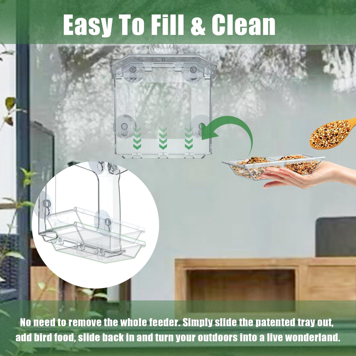 SVEDVK slide-out tray for quick refills and easy cleaning