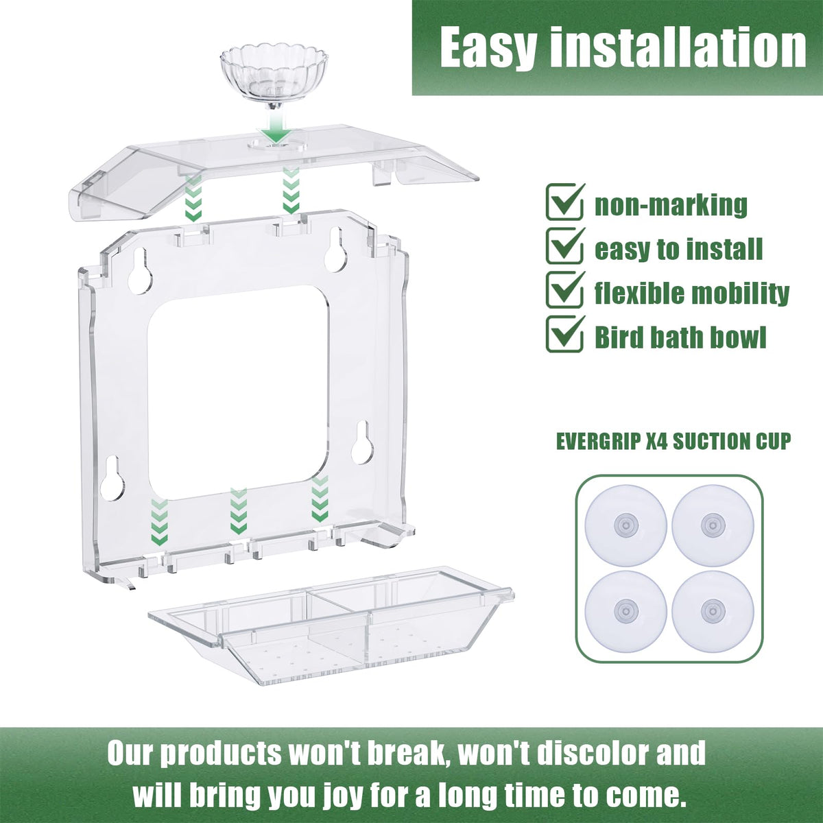 SVEDVK weather-resistant clear plastic feeder withstands sun and rain outdoors