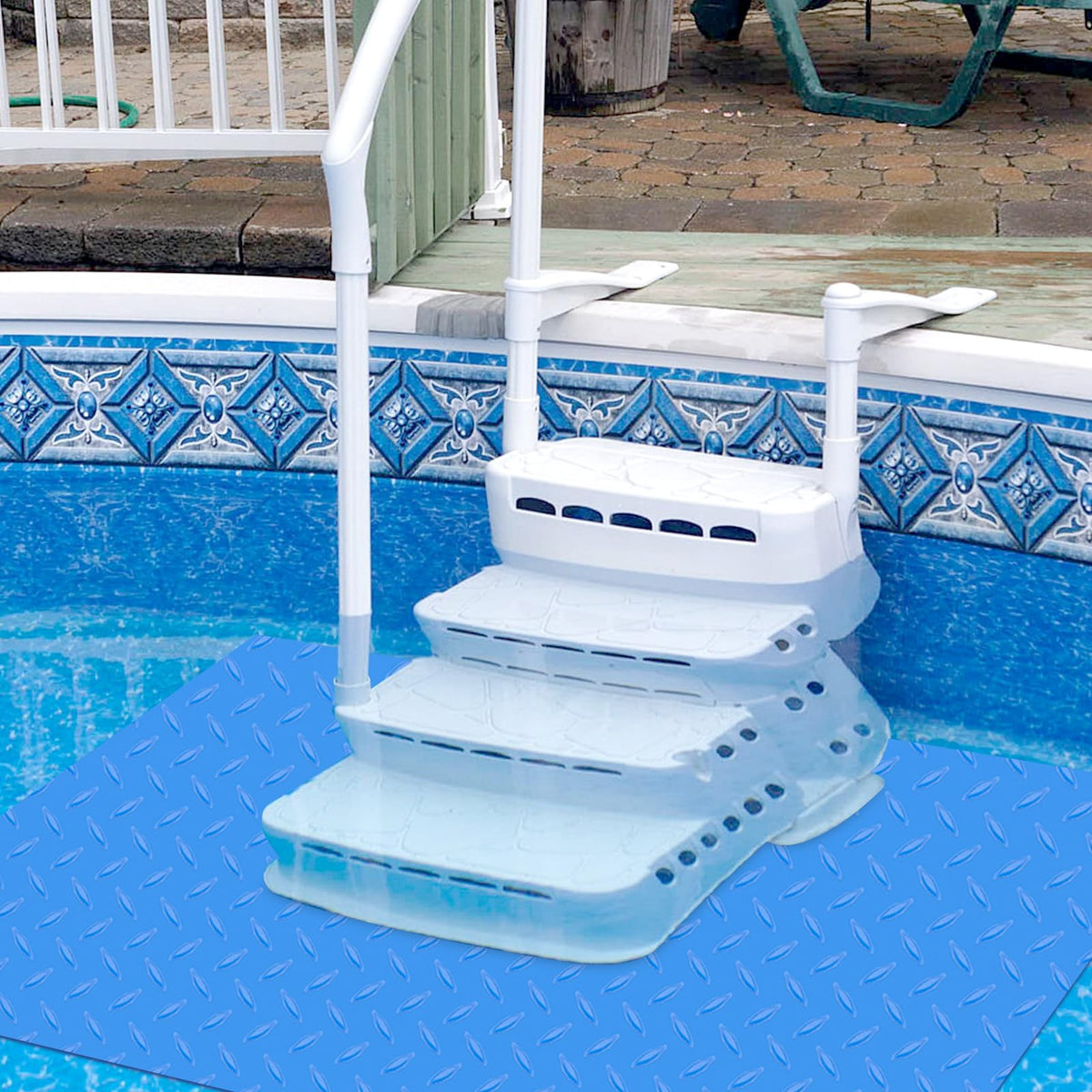 Svepndic ladder mat showcases anti-slip texture for traction near ladder base.