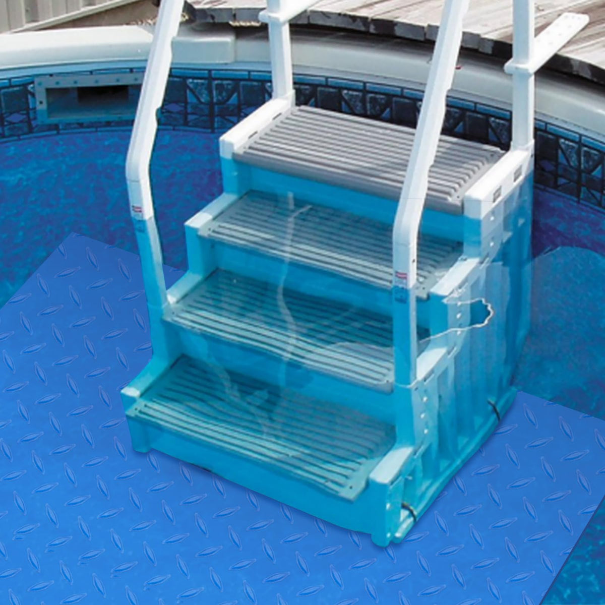 Svepndic ladder mat demonstrates durable rubber material in wet conditions.