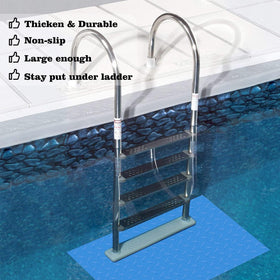 Svepndic blue mat placed at pool ladder foot to protect liner and floor.