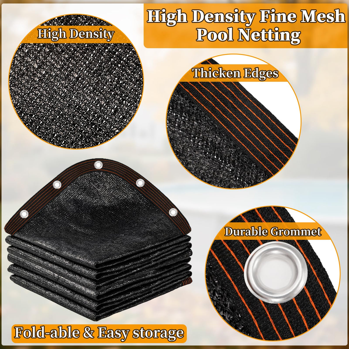 Svepndic pool cover with simple secure setup using edge grommets.