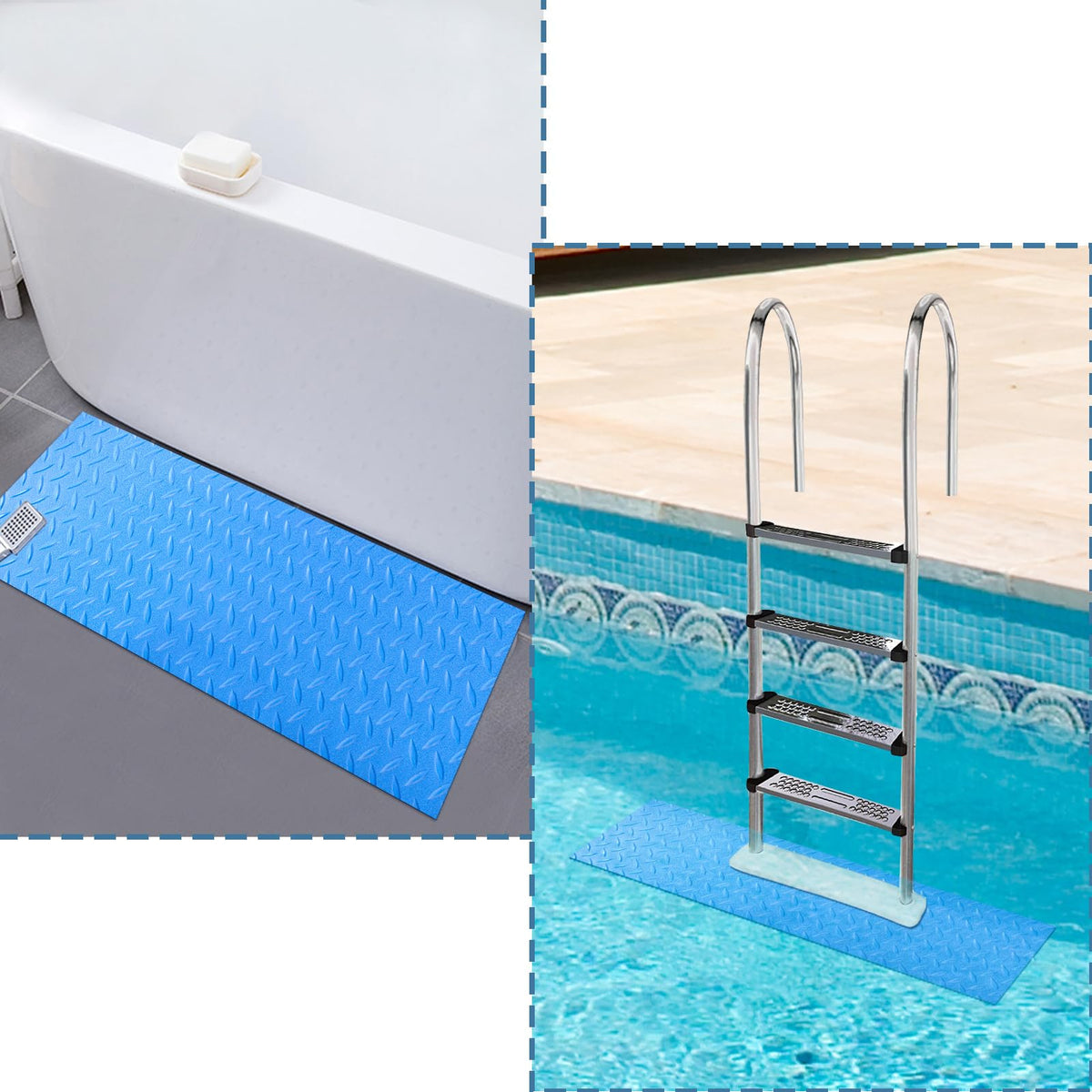 Svepndic pool ladder mat can be rolled for compact storage