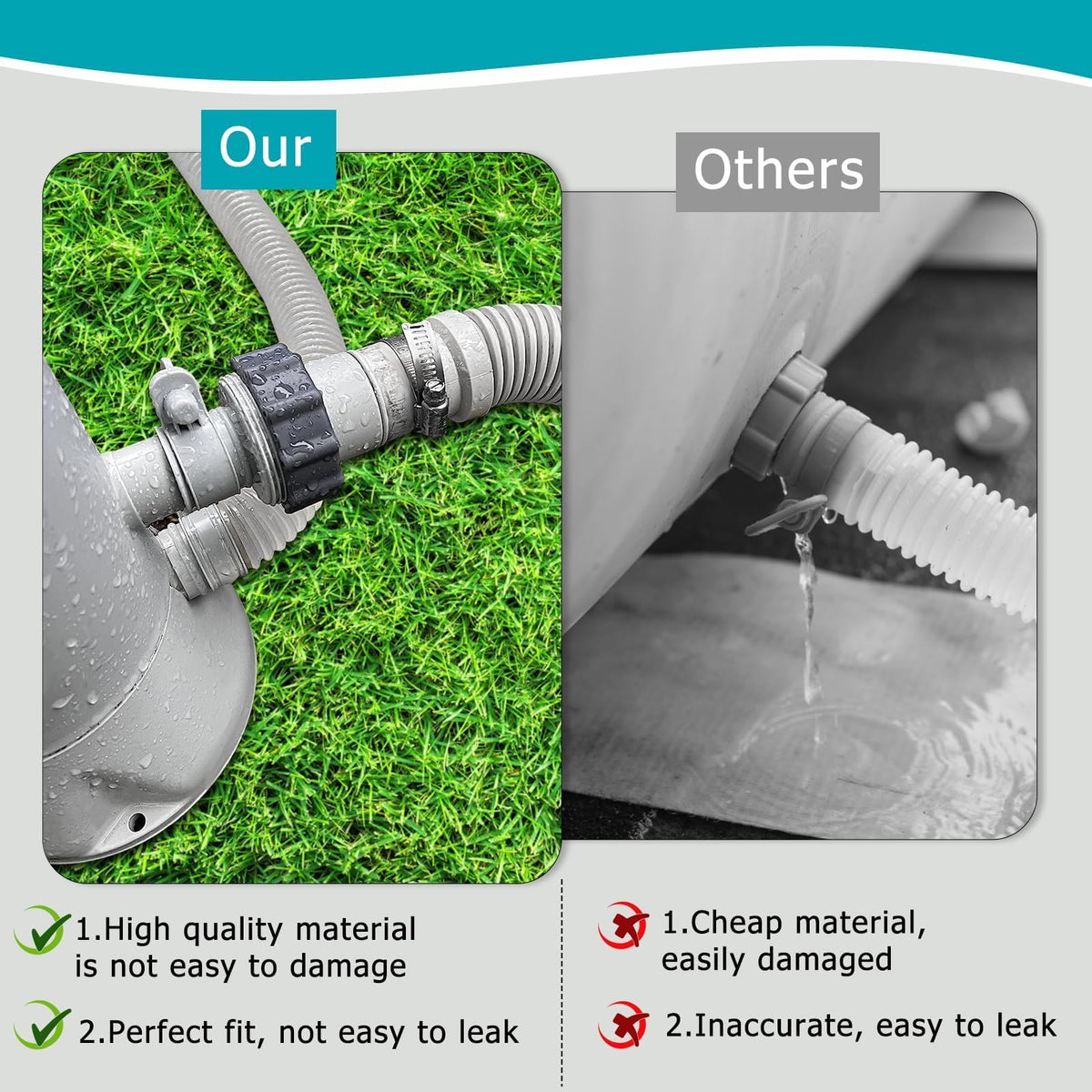Svepndic rubber washers seal connections to reduce leaks in above-ground pools