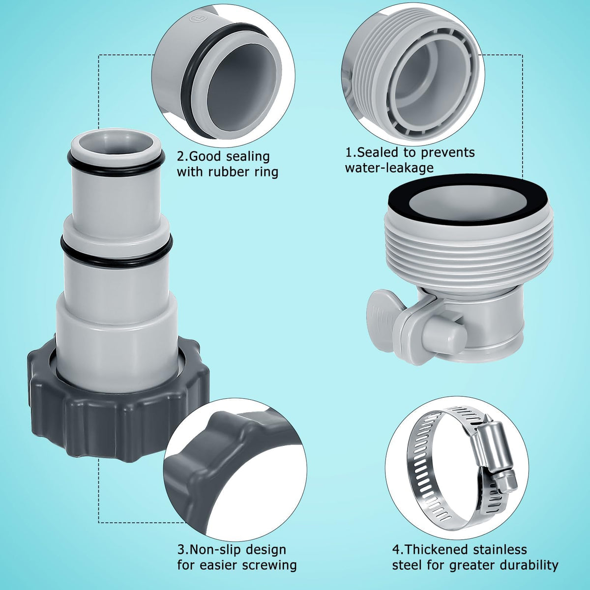 Svepndic stainless steel clamps provide a tight, leak-free seal