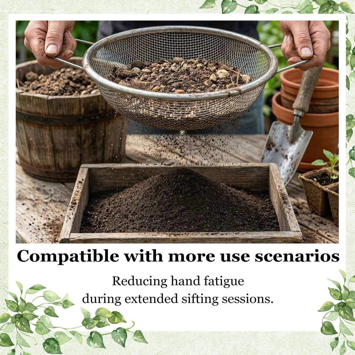 Heavy-duty tool suitable for compost, gravel, and soil cleaning