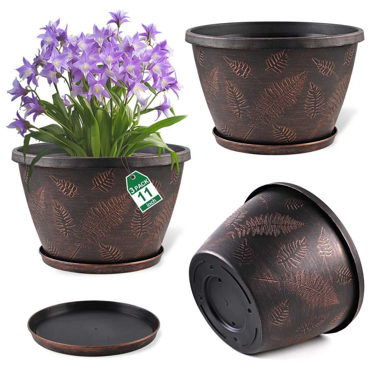 Svxtoby 11-inch copper plant pot with drainage holes for healthy roots