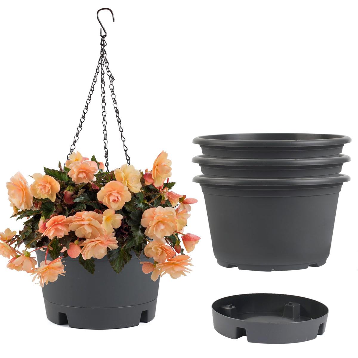 Svxtoby 4-pack grey hanging planters shown together for outdoor or indoor use.