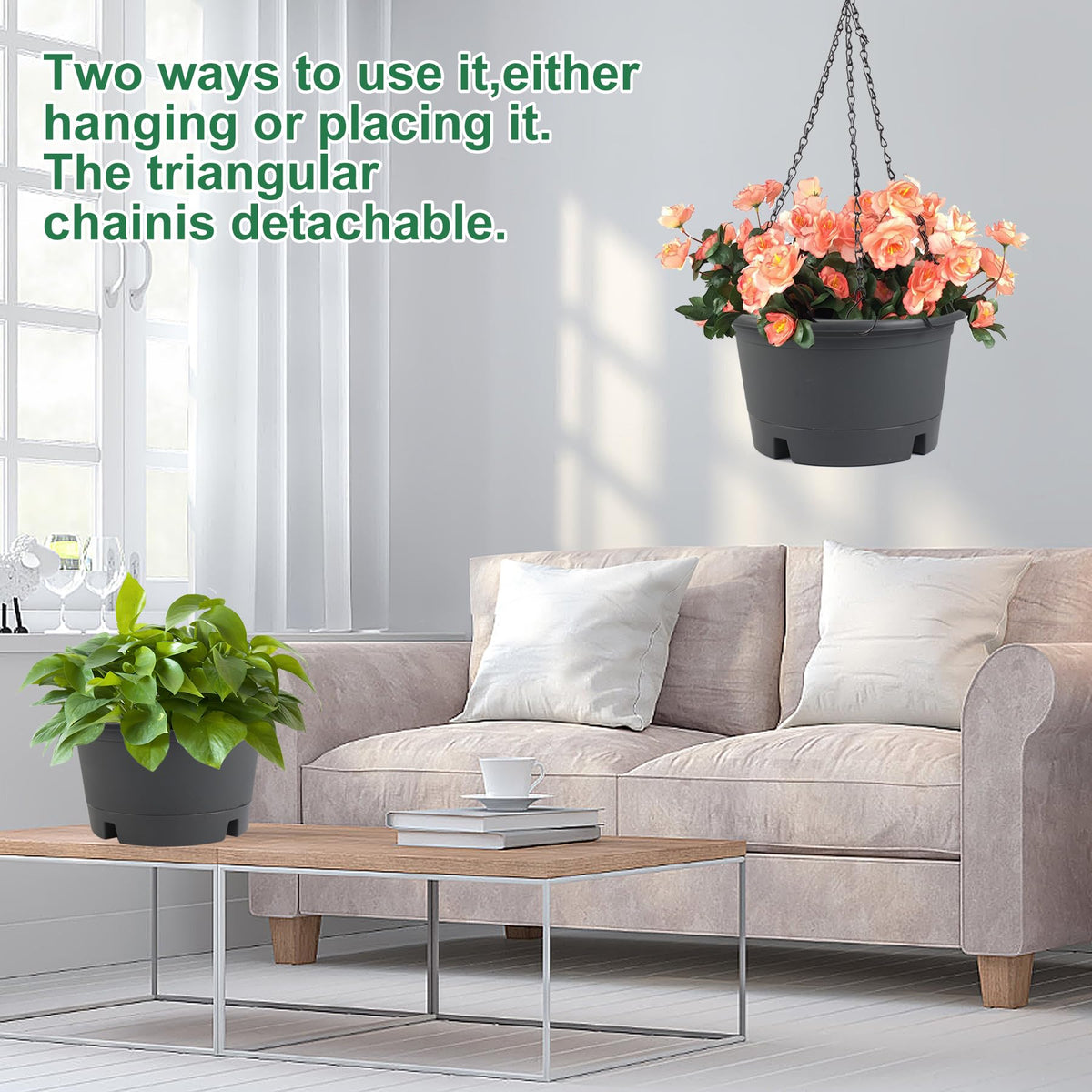 Svxtoby indoor balcony display with grey hanging planters.