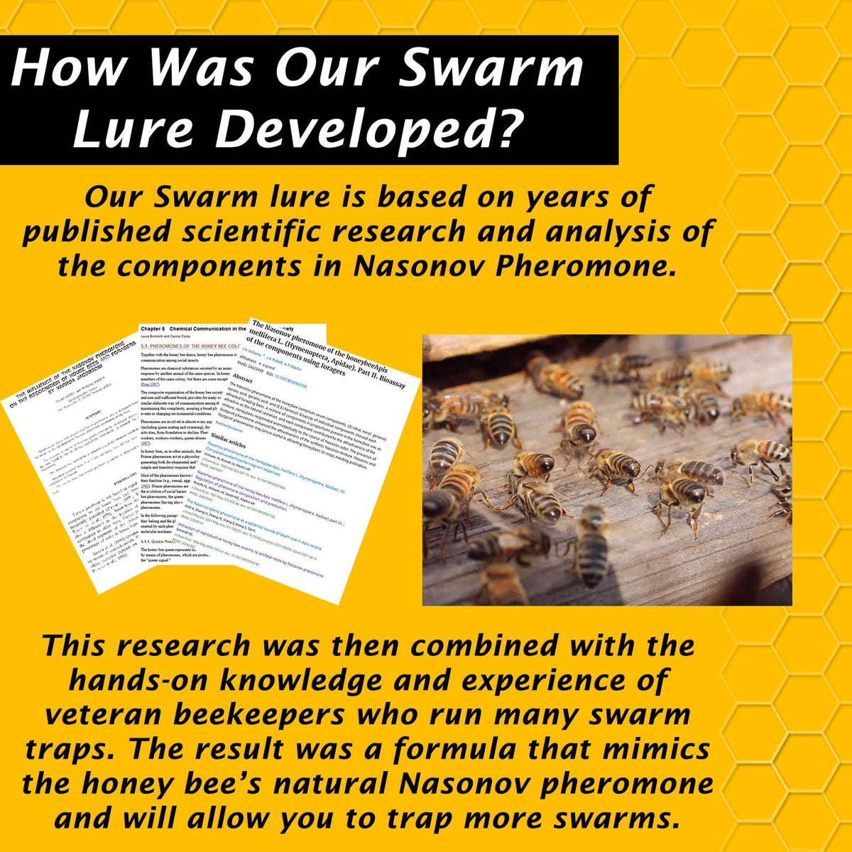 Two-ounce Swarm Science bottle provides convenient attractant for beekeeping tasks.