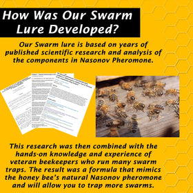 Two-ounce Swarm Science bottle provides convenient attractant for beekeeping tasks.