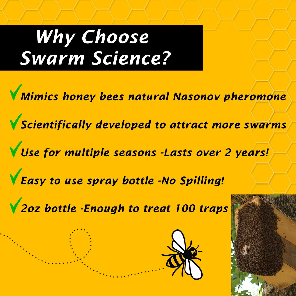 Nasonov pheromone mimic embedded in Swarm Science attractant for swarms.