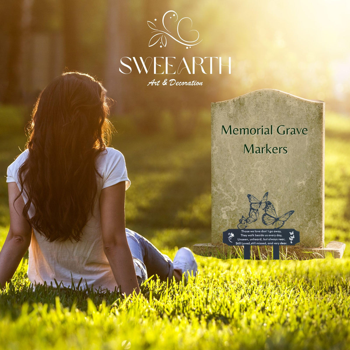 SWEEARTH DIY-friendly double-stake setup enables stable grave marker placement.